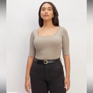 Women’s Everlane The Luxe Rib Scoop Neck Tee, Half Sleeve, in Cream, Size Small